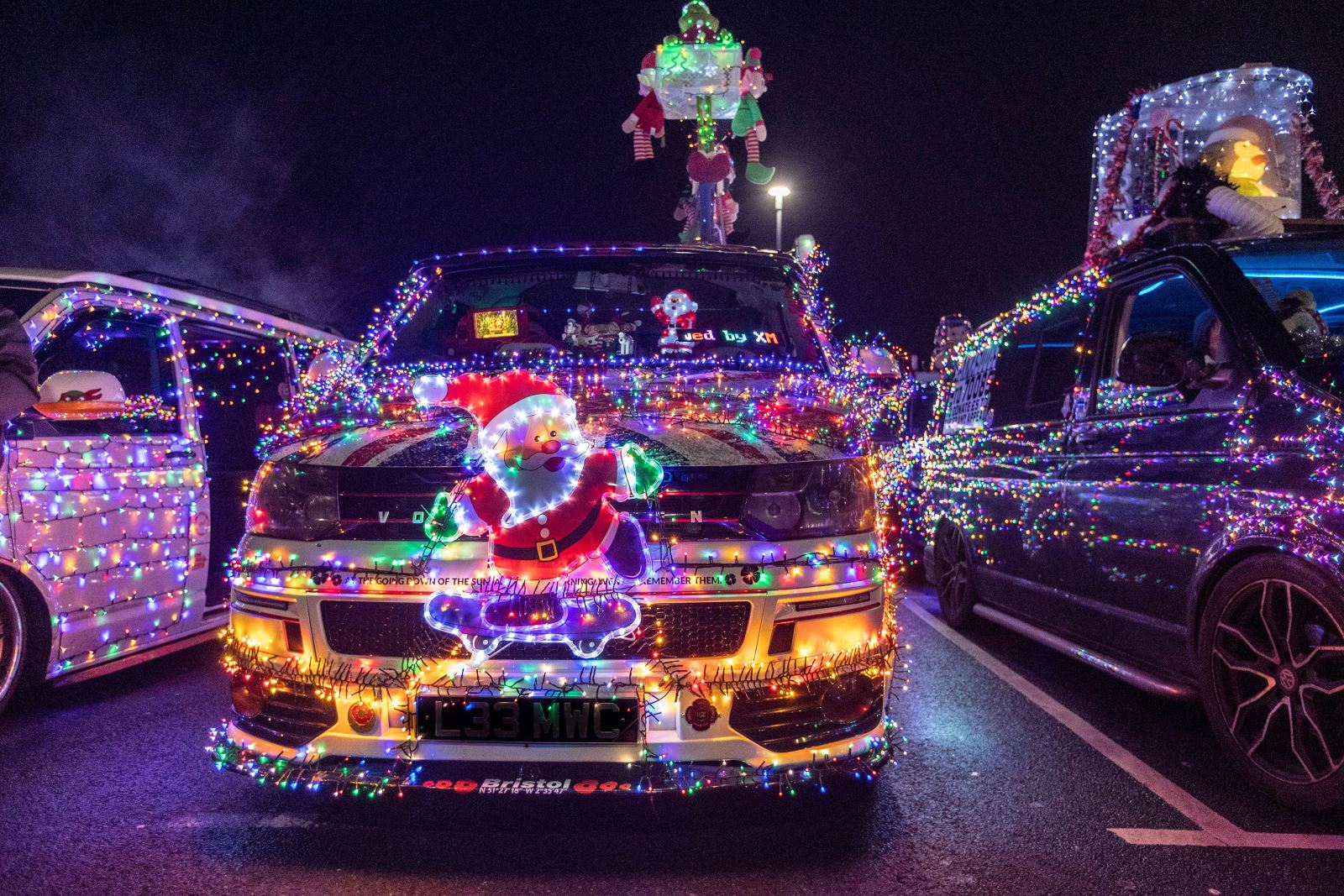 A VW van extravagantly decorated with Christmas lights and Christmas decorations ahead of the annual VEE Dub Christmas Cruz in Weston-super-Mare